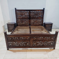 Antique Indian Hand Carved Wooden Floral Bed king Antique Indian Hand Carved Wooden Floral Bed king