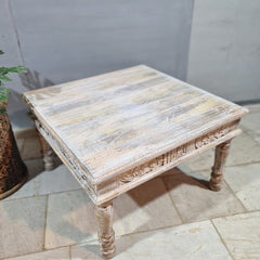 Indian Hand Solid Wooden Rustic Coffee Table Whitewash 90x90x55cm Indian Hand Solid Wooden Rustic Coffee Table Whitewash 90x90x55cm