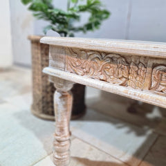 Indian Hand Solid Wooden Rustic Coffee Table Whitewash 90x90x55cm Indian Hand Solid Wooden Rustic Coffee Table Whitewash 90x90x55cm