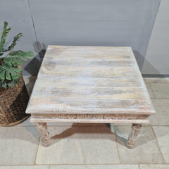Indian Hand Solid Wooden Rustic Coffee Table Whitewash 90x90x55cm Indian Hand Solid Wooden Rustic Coffee Table Whitewash 90x90x55cm