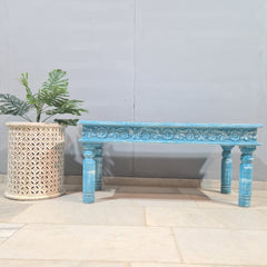 Antique Indian Reclaimed Hand Solid Wooden Rustic Coffee Table Blue 120x55x55cm Antique Indian Reclaimed Hand Solid Wooden Rustic Coffee Table Blue 120x55x55cm