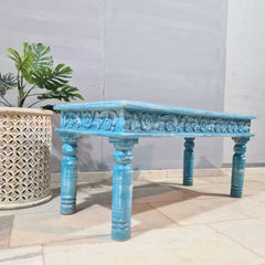 Antique Indian Reclaimed Hand Solid Wooden Rustic Coffee Table Blue 120x55x55cm Antique Indian Reclaimed Hand Solid Wooden Rustic Coffee Table Blue 120x55x55cm