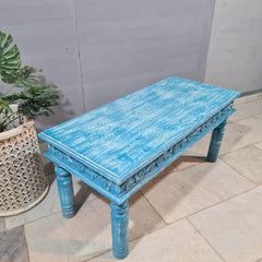 Antique Indian Reclaimed Hand Solid Wooden Rustic Coffee Table Blue 120x55x55cm Antique Indian Reclaimed Hand Solid Wooden Rustic Coffee Table Blue 120x55x55cm