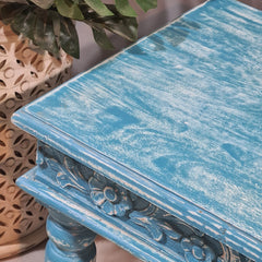 Antique Indian Reclaimed Hand Solid Wooden Rustic Coffee Table Blue 120x55x55cm Antique Indian Reclaimed Hand Solid Wooden Rustic Coffee Table Blue 120x55x55cm