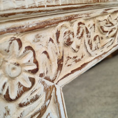 Handcrafted Floral Carved Solid Wood Indian Furniture Mirror Frame Rustic White Handcrafted Floral Carved Solid Wood Indian Furniture Mirror Frame Rustic White