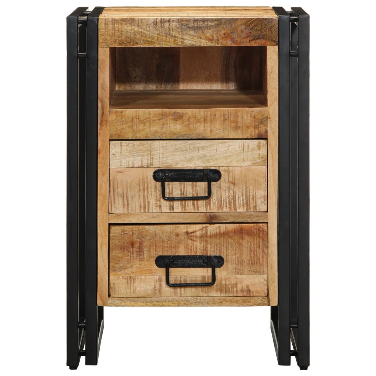 Angle Industrial Iron and  Solid Mango Wood Bedside Table 45