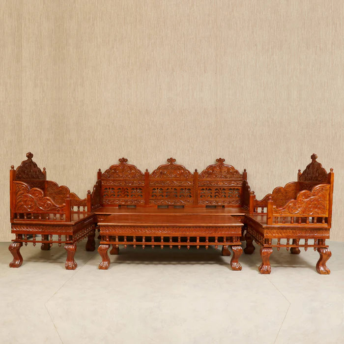 Indian Furniture Vintage folk carved traditional Sofa Set with center table