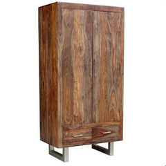 Cromer Indian Solid Wood Wardrobe Cabinet Natural D 60x W 100 x H 200 Cm