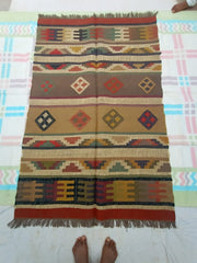 Kilim Wool Handwoven Woollen Dhurrie Durry Rug Jute Floor Covering Pattern 2