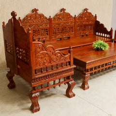 Indian Furniture Vintage folk carved traditional Sofa Set with center table