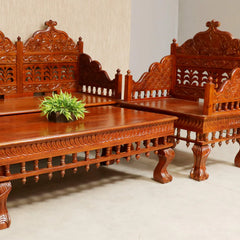 Indian Furniture Vintage folk carved traditional Sofa Set with center table