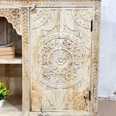 Indian Handmade Carved Solid Hard Wood 2Doors Sideboard Natural 150x42.5x90Cm