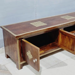 Indian Antique Brass Work Solid Wood TV Unit 54