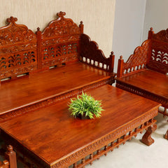 Indian Furniture Vintage folk carved traditional Sofa Set with center table