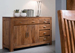 Gfine Sideboard with two doors and six drawers made of solid acacia wood 137x45x86Cm