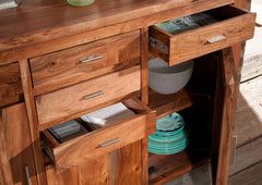 Gfine Sideboard with three doors and five drawers made of solid acacia wood 137x43x88cm