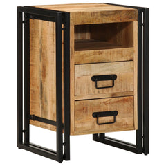 Angle Industrial Iron and  Solid Mango Wood Bedside Table 45