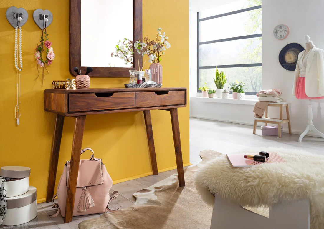 Gfine Desk with two drawers made of solid sheesham wood 88x50x76Cm