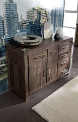 Gfine Sideboard with two doors and six drawers made of solid Sheesham wood 150x45x88Cm