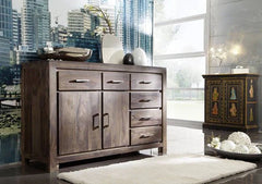 Gfine Sideboard with two doors and six drawers made of solid Sheesham wood 150x45x88Cm