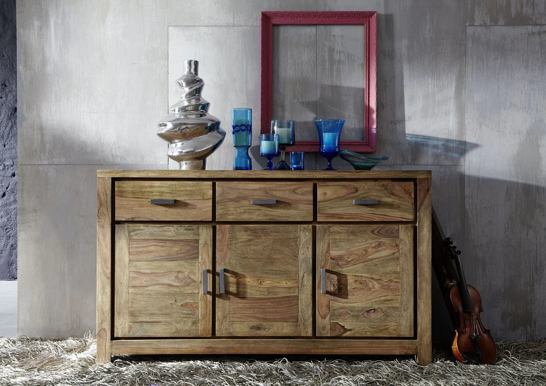 Gfine Sideboard with four doors and two drawers made of solid Sheesham wood 145x45x86Cm