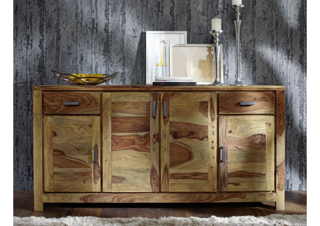 Gfine Sideboard with four doors and two drawers made of solid Sheesham wood 175x45x86Cm