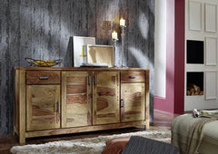 Gfine Sideboard with four doors and two drawers made of solid Sheesham wood 175x45x86Cm