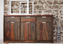 Gfine Sideboard with three doors and three drawers made of solid sheesham wood 145x45x85Cm