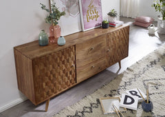 Gfine Sideboard with two doors and two drawers made of solid acacia wood 180x42x75cm