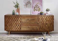 Gfine Sideboard with two doors and two drawers made of solid acacia wood 180x42x75cm