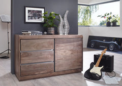 Gfine Sideboard with single door and three drawers made of solid Sheesham wood 127x46x76cm