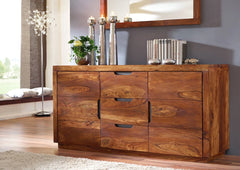 Gfine Sideboard with two doors and three drawers made of solid Sheesham wood 150x45x76cm