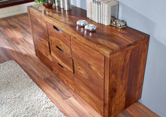 Gfine Sideboard with two doors and three drawers made of solid Sheesham wood 150x45x76cm