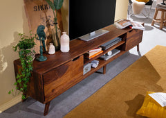 Gfine TV unit with two doors made of solid sheesham wood 175x40x50cm