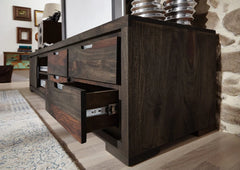 Gfine TV unit with single door and four drawers made of solid sheesham wood 172x40x48Cm