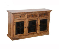 Indian Wooden Buffet Cabinet Sideboard With Jali Doors & Drawers Natural 150x45x90 Cm