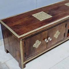 Indian Antique Brass Work Solid Wood TV Unit 54
