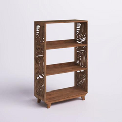 Carved Oasis Hand Carved Mango Wood leaf Carvings Wooden Bookcase Bookshelf