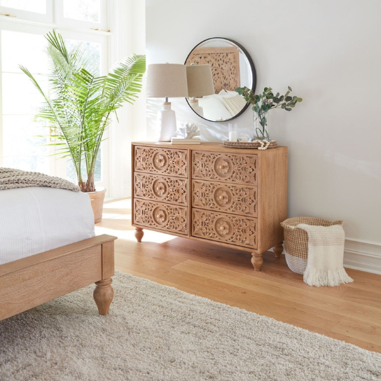 Carved Oasis Hand Carved Solid Mango Wood Floral Carvings Chest of Drawers