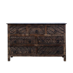 Carved Oasis Hand Carved Solid Mango Wood Floral Carvings Chest of Drawers Dark Brown