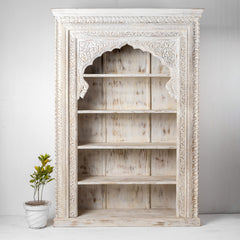 Rajasthan Handcarved Indian Furniture Wooden Mehrab Style Bookshelf