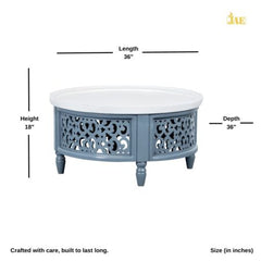 Handmade Carved Mango Wood Round Coffee Table with Jali Work (Grey)