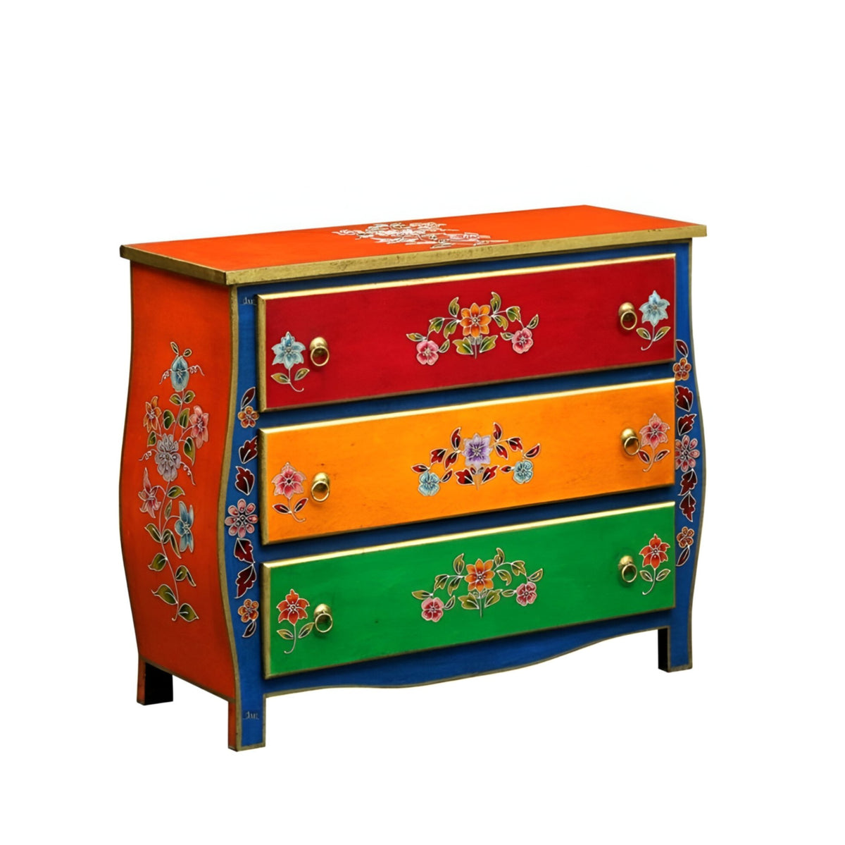 Brush & Timber Handmade Mango Wood Wooden Handpainted Chest of Drawer Cabinet