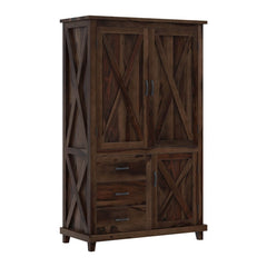 X - Design Rustic Farmhouse Solid Wood Large Clothing Armoire Wardrobe