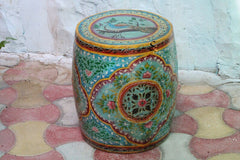 Indian Hand Painted Solid Wood Drum Coffee Table C148