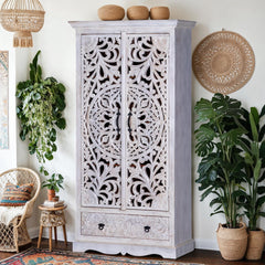 Kalah Solid Mango Wood Indian Hand Carved Wardrobe C13
