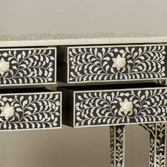 Maaya Bone Inlay Console Hall Table Black and White Floral