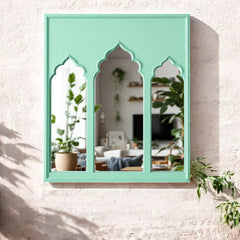 Jharokha Triple Arch Hand Carved Solid Wooden Mirror Frame 66