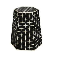 Maaya Bone Inlay Round drum Side Table Black Geometric