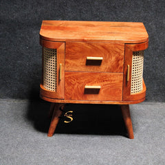 Rattan Elegance Series Solid Wood Cane Bedsides Table B3